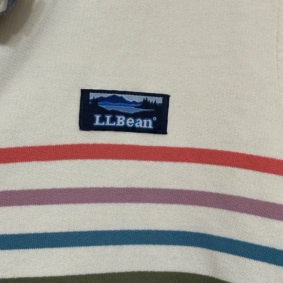 L.L.Bean Long Sleeve Striped Polo Shirt Womens L Cream Navy Preppy Old Money - Picture 4 of 6